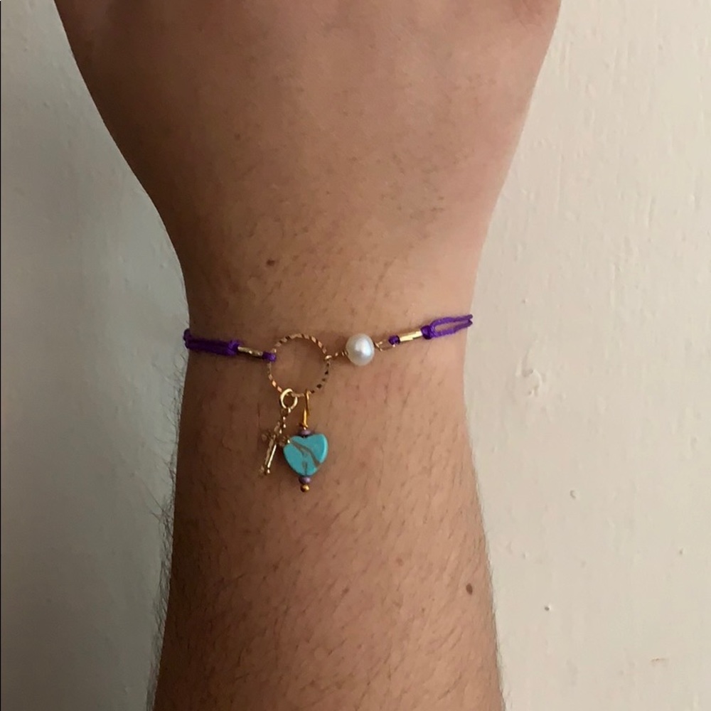 Alvaro Avila Bracelet w/GF cross & SP heart Purple
